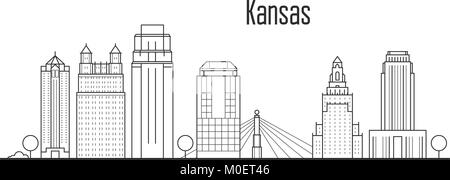 Kansas city skyline - downtown cityscape, city landmarks in liner style Stock Vector