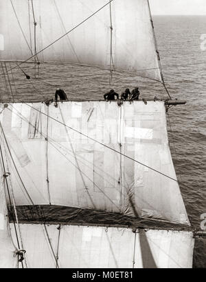 Sailors in the rigging, Finnish sailing ship Herzogen Cecilie, 1933 Stock Photo