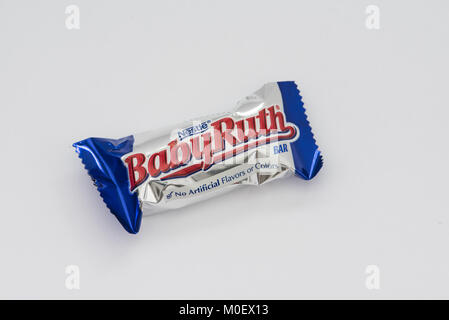 A Baby Ruth chocolate bar isolated, USA Stock Photo