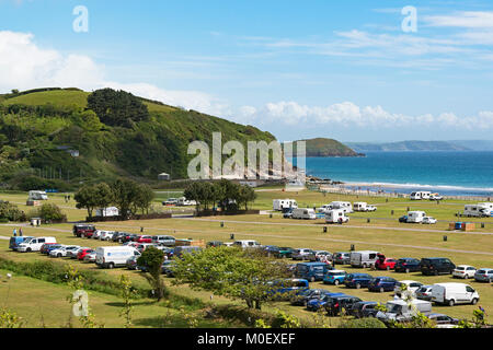 Camping Site At Pentewan Sands Near Mevagissey Cornwall UK Stock Photo camping-site-at-pentewan-sands-near-mevagissey-cornwall-uk-stock-photo