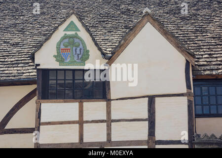 Town Arms on 15th century The Yelde Hall, The Shambles, Chippenham, Wiltshire, England, United Kingdom Stock Photo