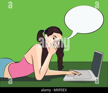 vector girl lying on the floor with laptop Stock Vector