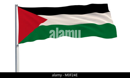 Isolate flag of Palestine on a flagpole fluttering in the wind on a ...