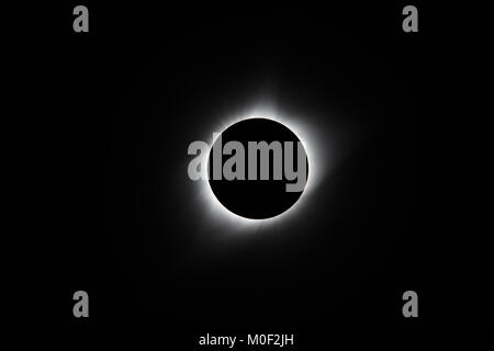 Total solar eclipse of August 21st 2017 also known as the “Great American Eclipse” - sunspots prominence's solar flares corona moon penumbra umbra Stock Photo