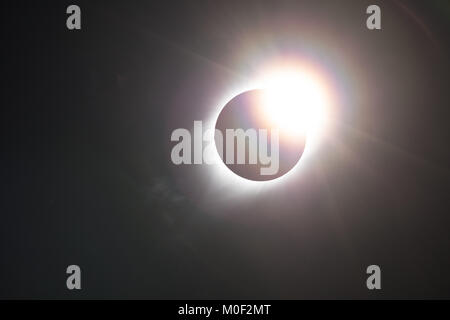 Total solar eclipse of August 21st 2017 also known as the “Great American Eclipse” - sunspots prominence's solar flares corona moon penumbra umbra Stock Photo