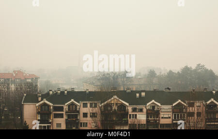 Old town buildings, day scene, winter period in Serbia. Stock Photo