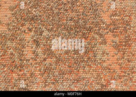 Old roof tile background. Typical Mediterranean roof tiles in Romania. Stock Photo