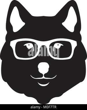 wolf face in glasses vector illustration flat style front side Stock Vector