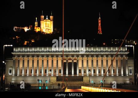 Wonderful view on Court of Appeal of Lyon, small Eiffel tower and Cathédrale Saint-Jean-Baptiste Stock Photo