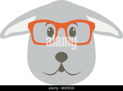 rabbit face head in glasses vector illustration flat style Stock Vector