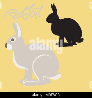 rabbit vector illustration flat style black silhouette profile side Stock Vector