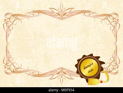Vintage frame with sealing wax stamp (vector) Stock Vector