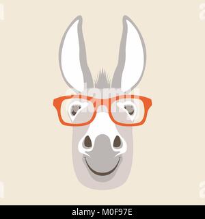 donkey face in glasses vector illustration style flat front Stock Vector