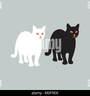 cat   vector illustration  black silhouette  flat style   front  side Stock Vector