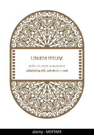 Oval lace ornament, ornamental geometric doily pattern with horizontal banner for headline text. Vector illustration in light tones. Stock Vector