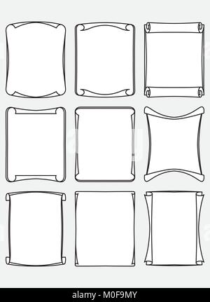 Set of nine unusual decorative stylized frames with swirl edges Stock Vector