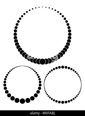 Set of three unusual vector round frames made from little different sized circles Stock Vector