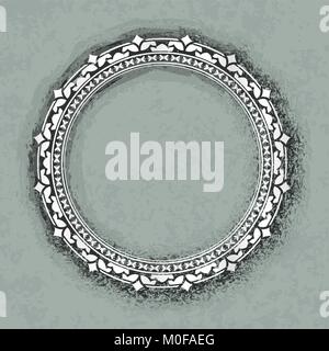 Decorative vector round frame design with grunge cracked background with shadow Stock Vector