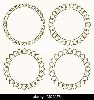 Set of 4 thin very simple stylish round decorative frames in mono line style with rounded corners Stock Vector