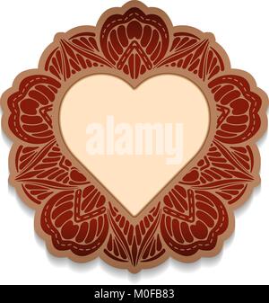 Ornate mandala for Valentine day with heart - decorative oriental henna tattoo ornament. Stock Vector