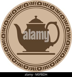 Teapot into decorative round frame Stock Vector