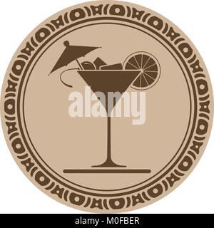 Wine glass of martini into decorative round frame Stock Vector