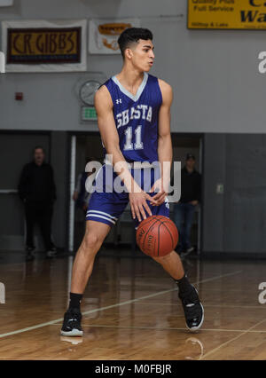 Basketball action with Shasta vs. Enterprise High School in Redding, California. Stock Photo