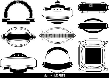 Set of nine black and white templates for logo design. emblem or other decor Stock Vector