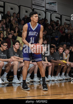 Basketball action with Shasta vs. Enterprise High School in Redding, California. Stock Photo