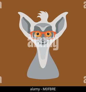 lemur in glasses vector illustration flat style front side Stock Vector