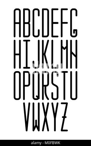 Thin vector monospace sans serif font with rounded corners. Modern condensed font. Stock Vector