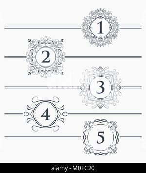 Decorative elements for design footer with the decor for the page number Stock Vector