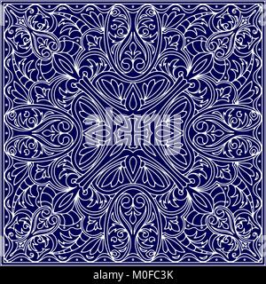 Abstract vector square lace design in blue color - background, decorative element Stock Vector