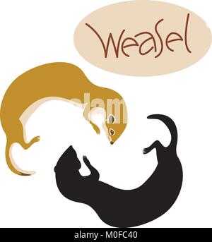 weasel vector illustration flat style profile side black silhouette Stock Vector