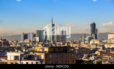 Aerial view of Milan, skyscrapers. Unicredit tower and Gae Aulenti ...