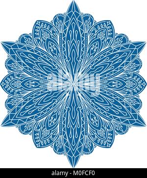 Abstract vector round lace design - mandala, decorative element in blue color. Stock Vector