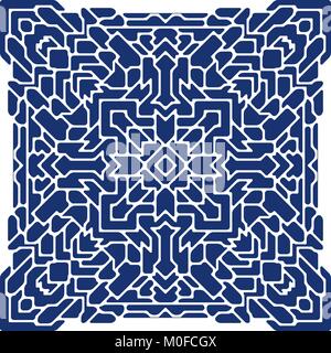 Abstract unusual geometric decor - stylized square mandala with broken shapes. Stock Vector