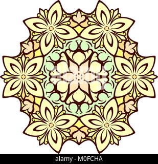 Abstract vector colorful round lace design in mono line style - mandala, decorative element with gentle and pleasant colors Stock Vector