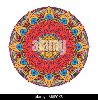 Ornamental colorful round lace pattern design mandala. Stock Vector