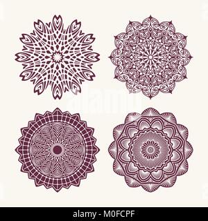 Set of 4 vector lace round decors - mandalas, decorative elements. Stock Vector