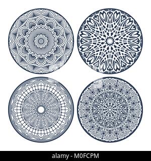 Set of 4 vector lace round decors - mandalas, decorative elements. Stock Vector