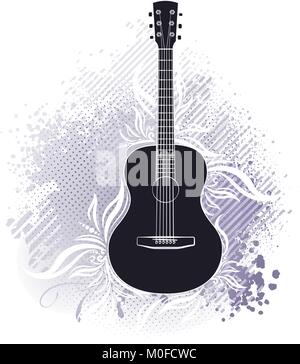 Abstract design with guitar and grunge floral elements Stock Vector
