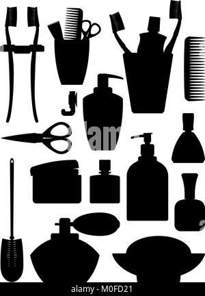 Set of vector silhouette of bathrom accessories Stock Vector