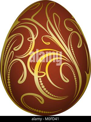 Bright red Easter egg with decorative floral branch Stock Vector