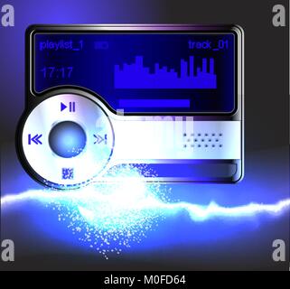 Media player on the luminous background. Stock Vector