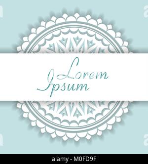 Abstract vector lace design — decorative mandala with copyspace and shadow in popular aquamarine gamma Stock Vector