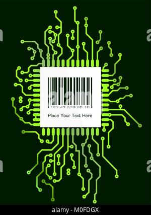 Barcode label on green shyne PCB board style background Stock Vector