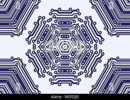 Abstract seamless pattern in PCB-layout style. Vector illustration Stock Vector