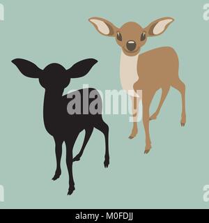 young deer  vector illustration flat style front view silhouette black Stock Vector