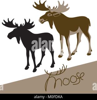 moose vector illustration flat style profile side black silhouette Stock Vector